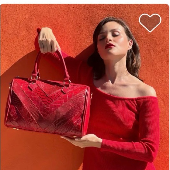 Handbags - Y2K - Georgina Shiny Red Patchwork Boston Bag with Wallet